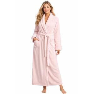 Elizabeth Arden Long Pink Plush Spa Shawl Collar Robe L/XL Cozy Belted Pockets
